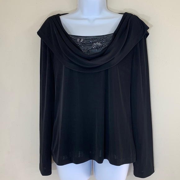 NWOT. Patra Jewel Embellished Cowl Neck Matt Jersey Layered Blouse. XL. - Picture 1 of 10